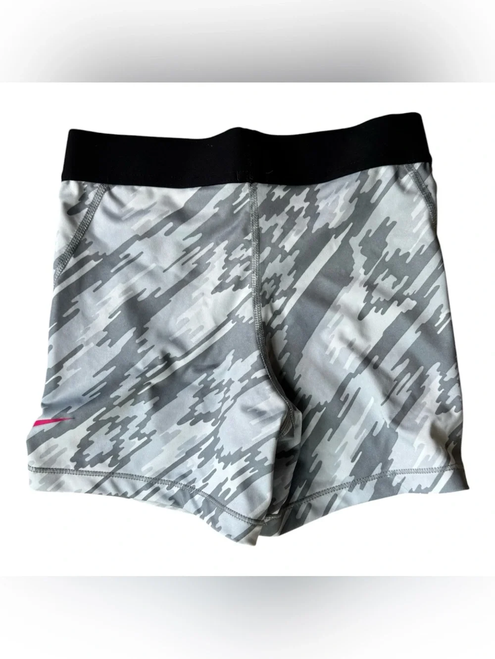 Nike Gray Camo Shorts with Pink Logo Waistband